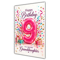 Granddaughter 9th Birthday Card - Pink Number and Confetti