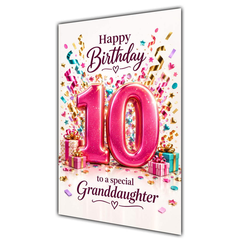 Happy 10th Birthday Granddaughter Pink Number Confetti Gifts Card A5