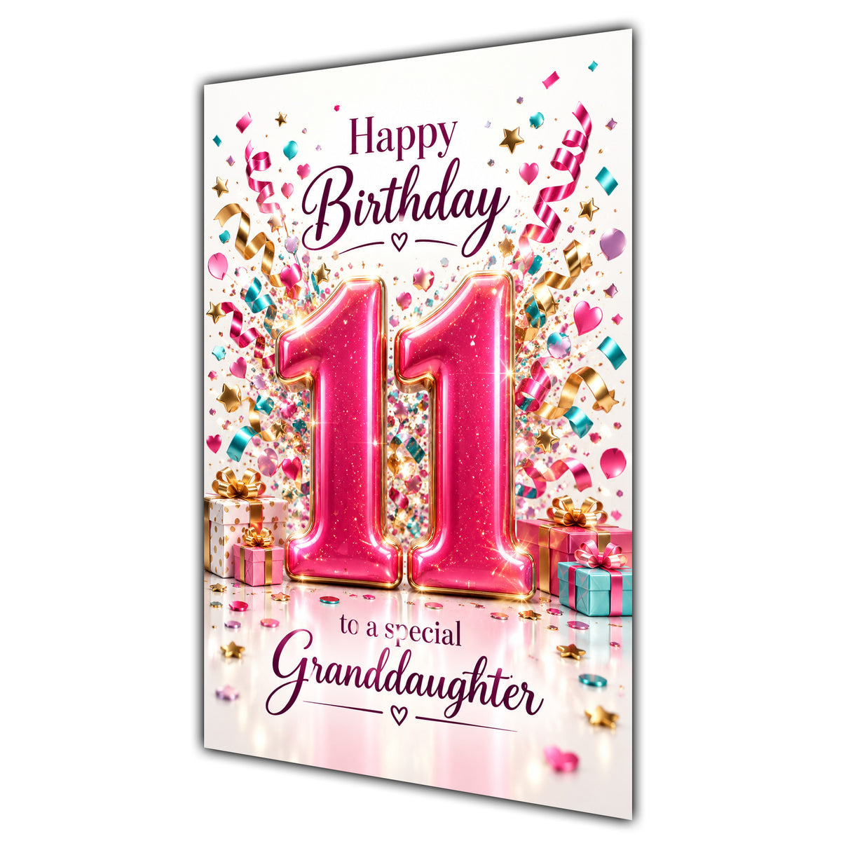 Happy 11th Birthday Granddaughter Pink Number Confetti Gifts Card A5