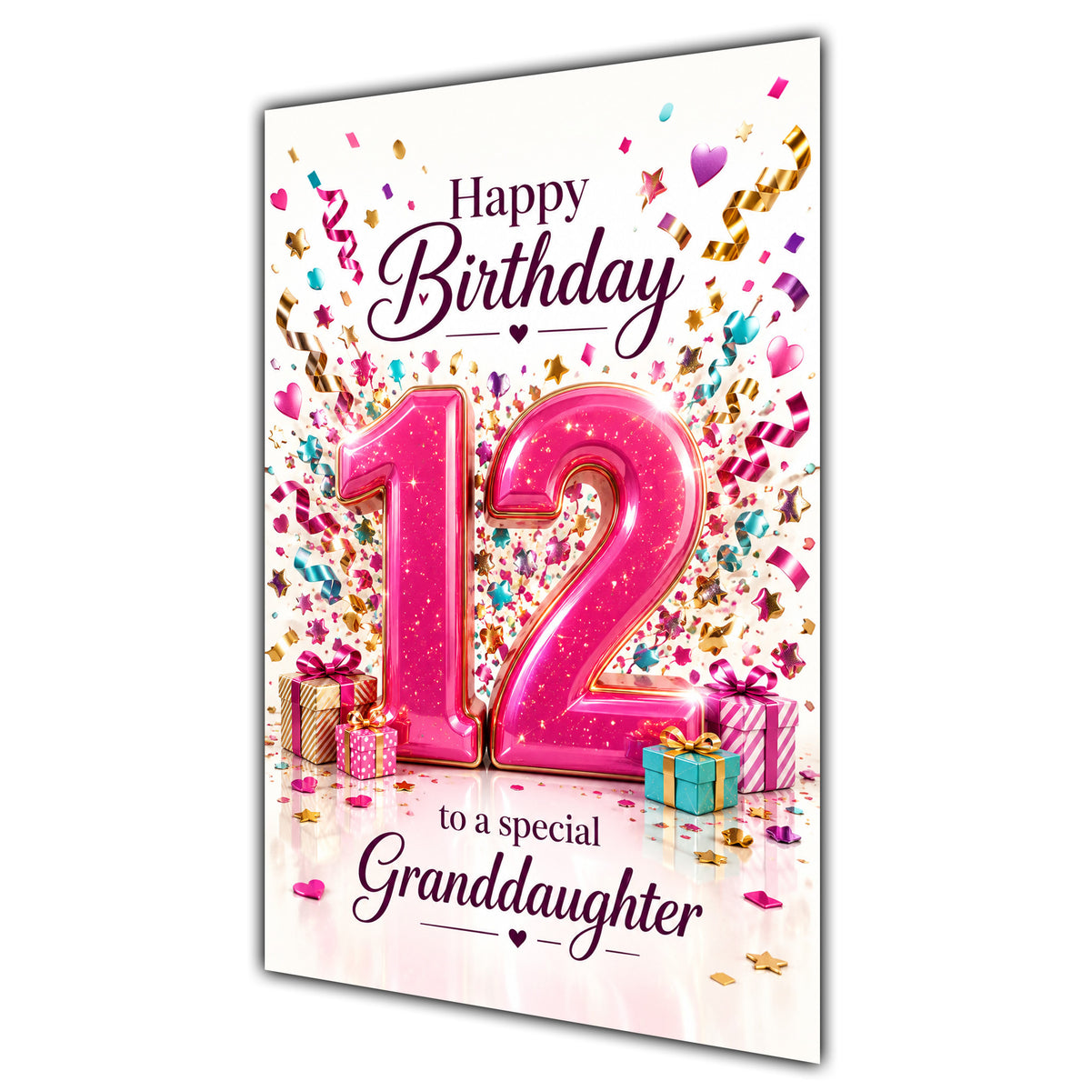Happy 12th Birthday Granddaughter Pink Number Confetti Gifts Card A5