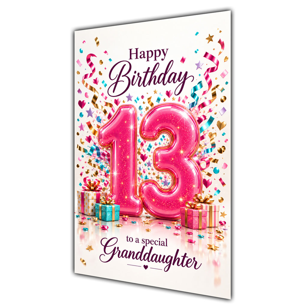 Happy 13th Birthday Granddaughter Pink Number Confetti Gifts Card A5
