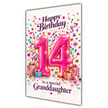 Granddaughter 14th Birthday Card - Pink Number and Confetti