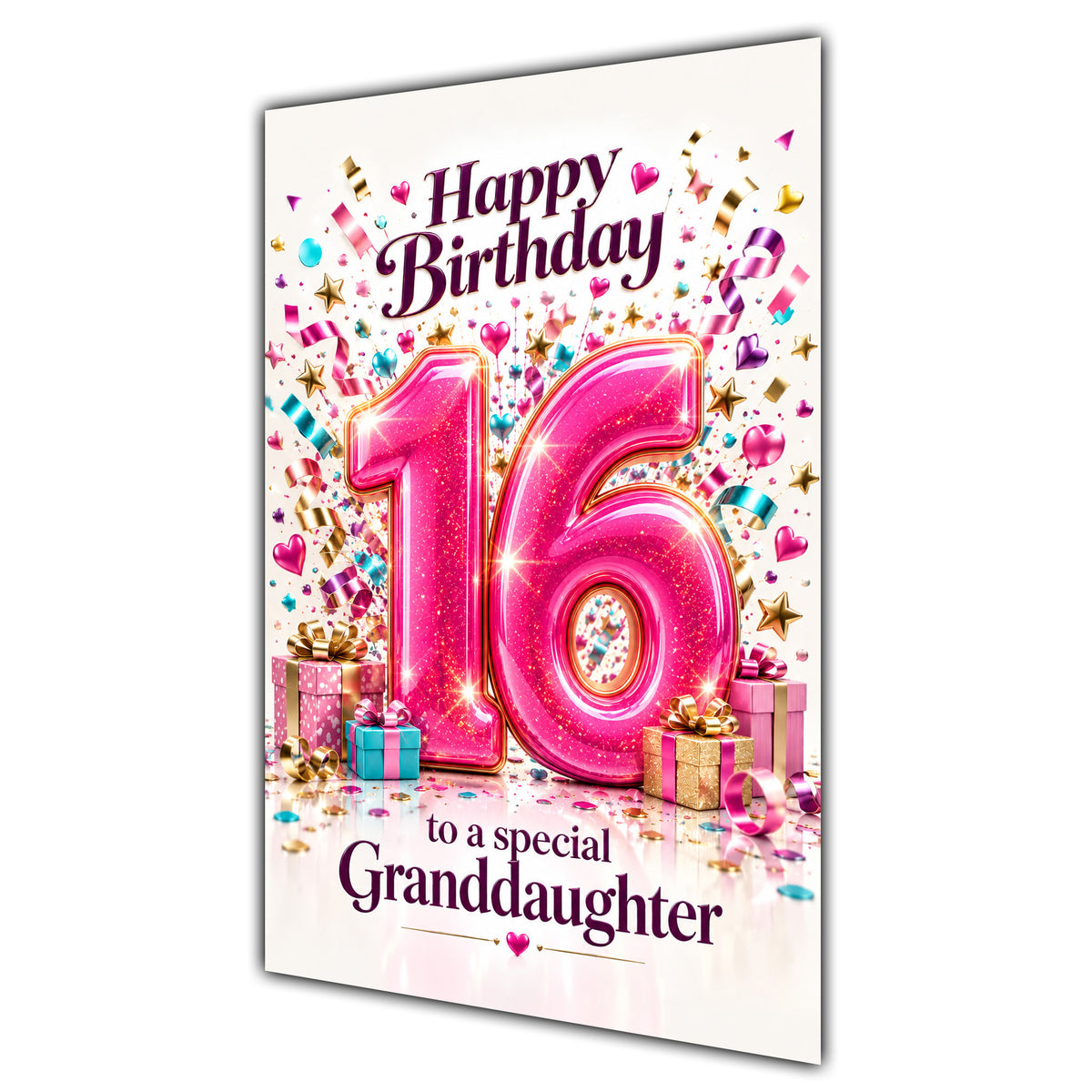 Happy 16th Birthday Granddaughter Pink Number Confetti Gifts Card A5