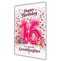 Granddaughter 16th Birthday Card - Pink Number and Confetti