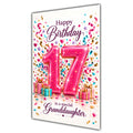 Granddaughter 17th Birthday Card - Pink Number and Confetti