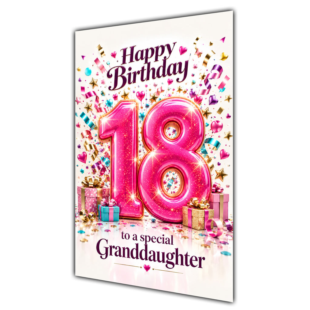 Happy 18th Birthday Granddaughter Pink Number Confetti Gifts Card A5