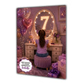 7th Birthday Card For Girls, Daughter, Granddaughter, Niece, Brown Hair, Dressing Table