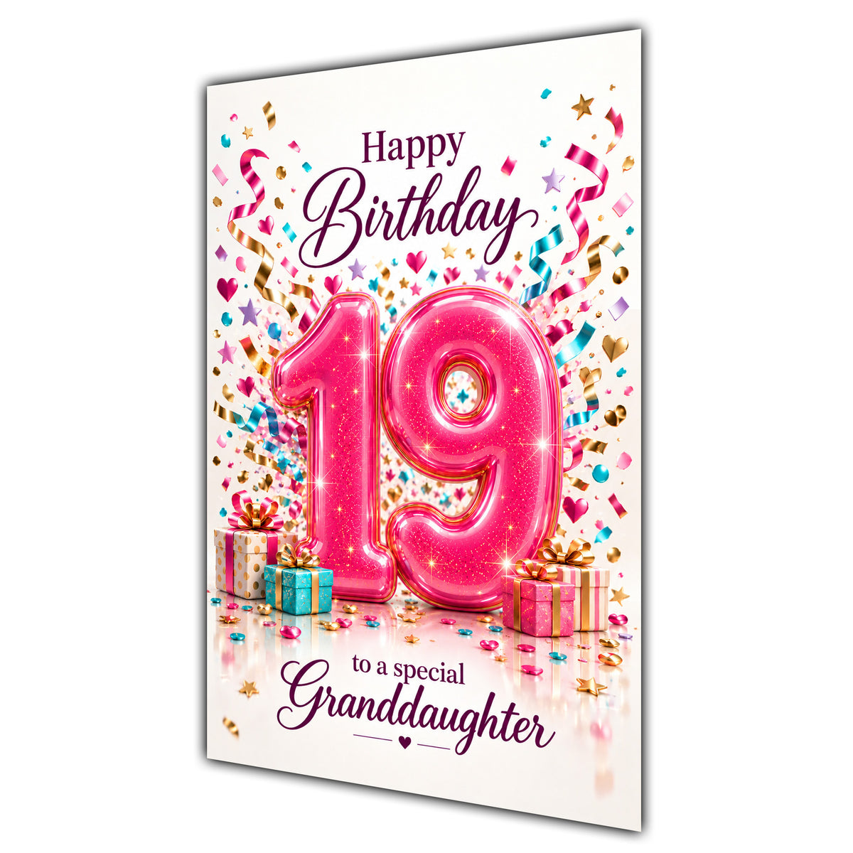Happy 19th Birthday Granddaughter Pink Number Confetti Gifts Card A5
