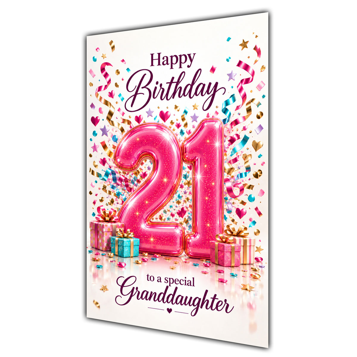 Granddaughter 21st Birthday Card - Pink Number and Confetti