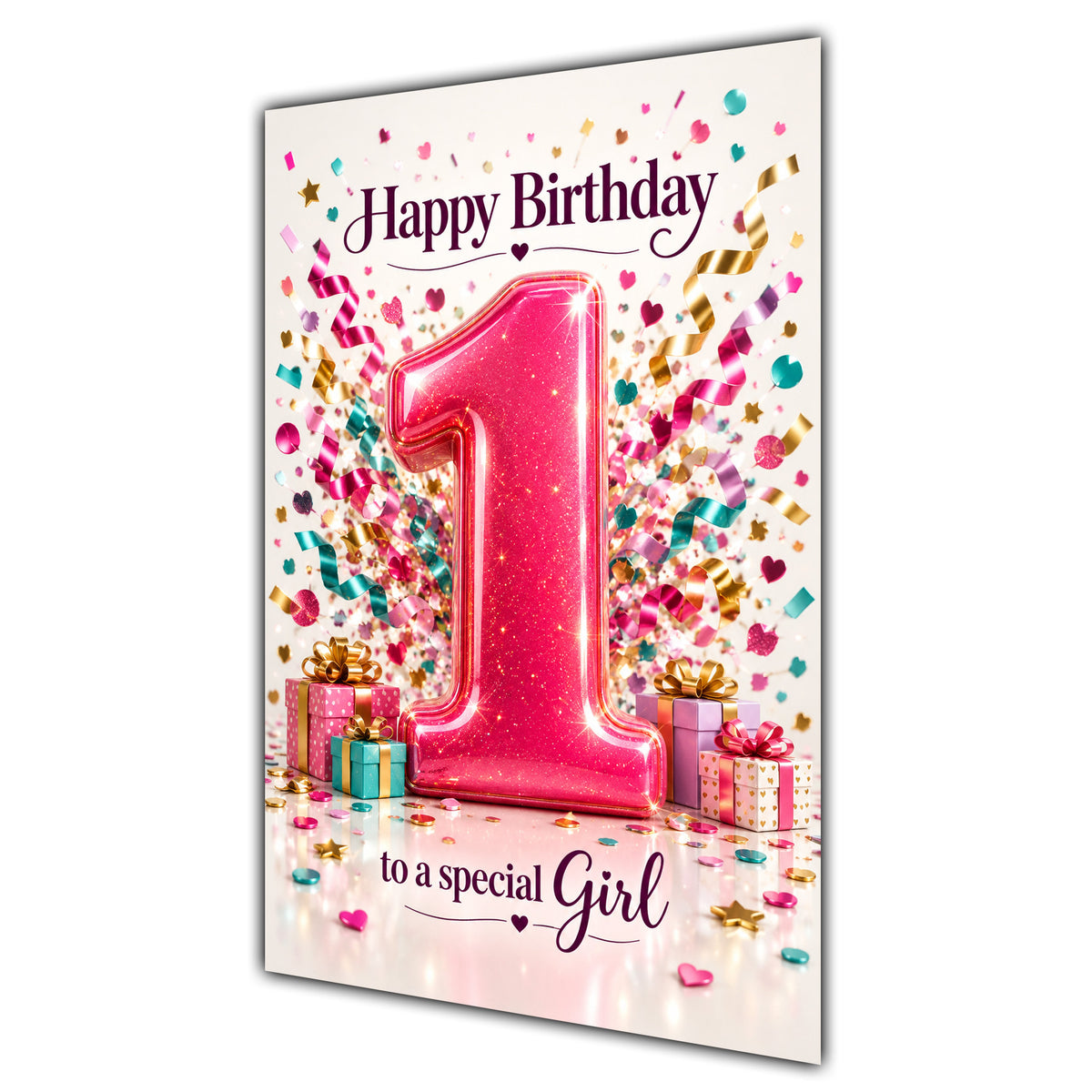 Happy 1st Birthday Special Girl Pink Number Confetti Gifts Card A5