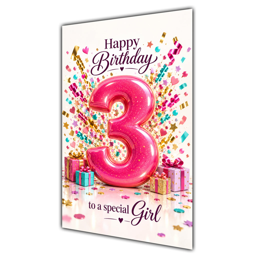 Happy 3rd Birthday Special Girl Pink Number Confetti Gifts Card A5
