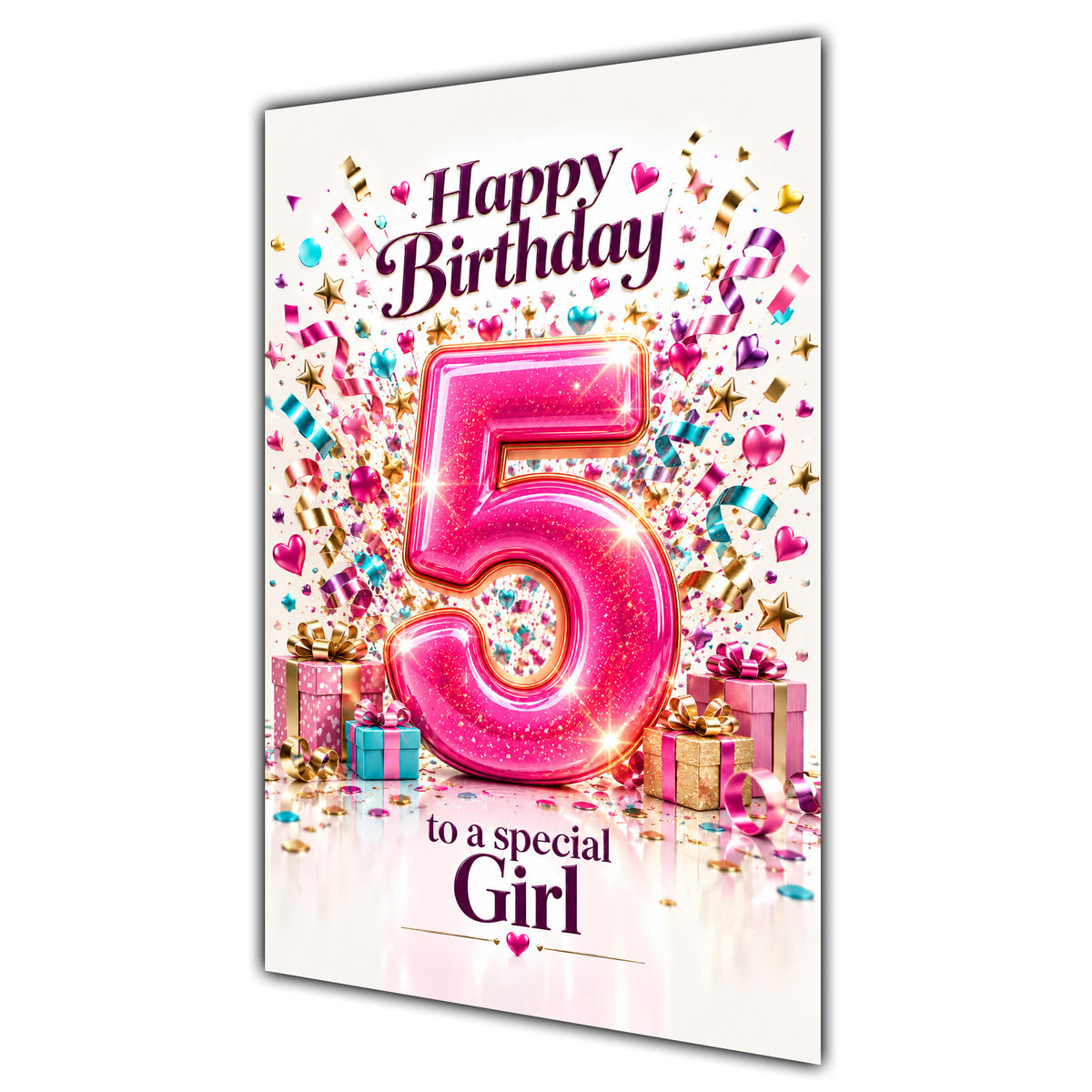 Happy 5th Birthday Special Girl Pink Number Confetti Gifts Card A5