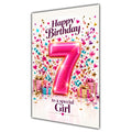 Girl 7th Birthday Card - Pink Number and Confetti