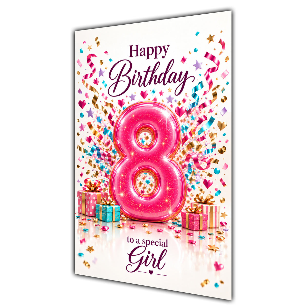 Happy 8th Birthday Special Girl Pink Number Confetti Gifts Card A5