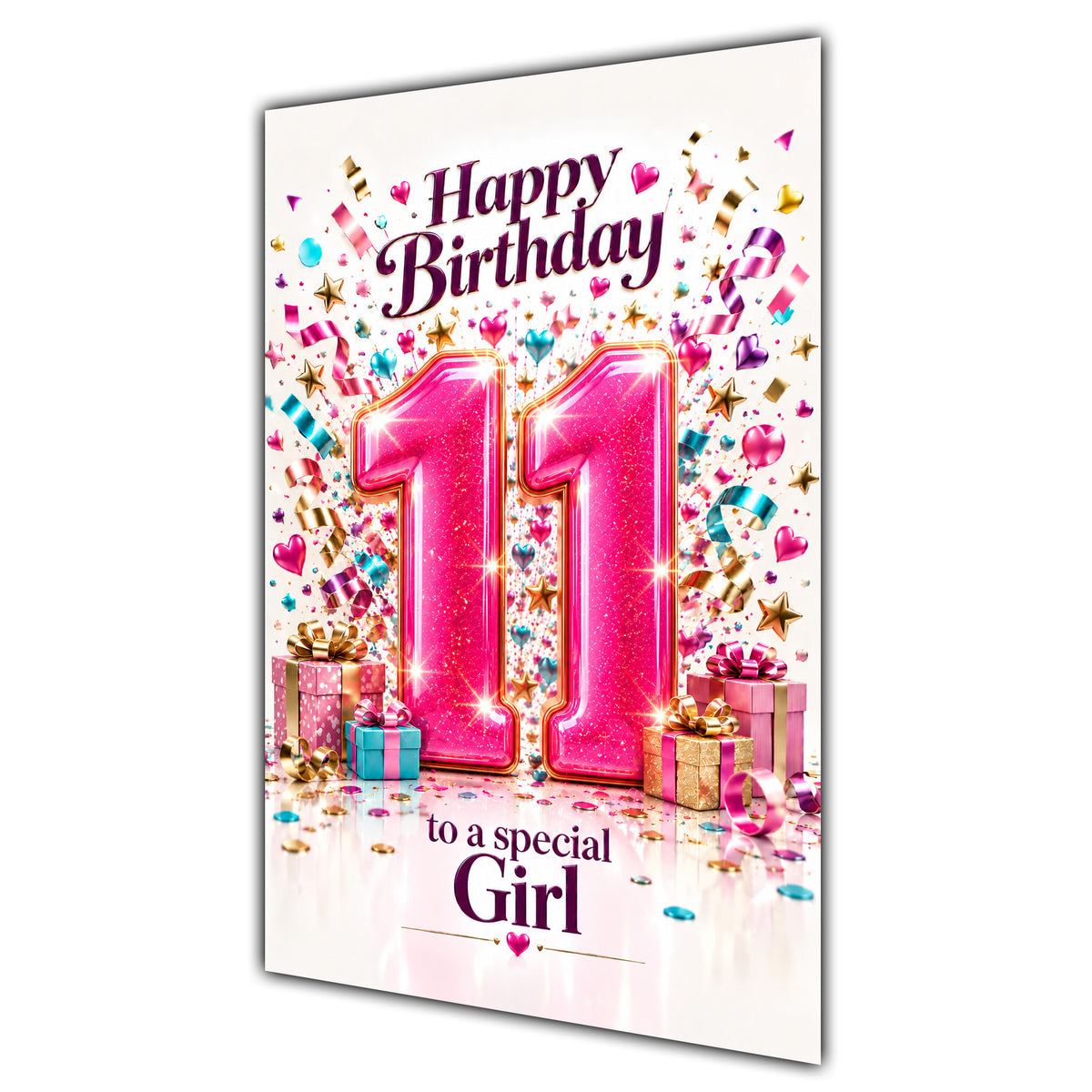 Happy 11th Birthday Special Girl Pink Number Confetti Gifts Card A5