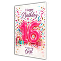 Girl 16th Birthday Card - Pink Number and Confetti
