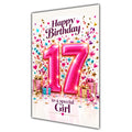 Girl 17th Birthday Card - Pink Number and Confetti
