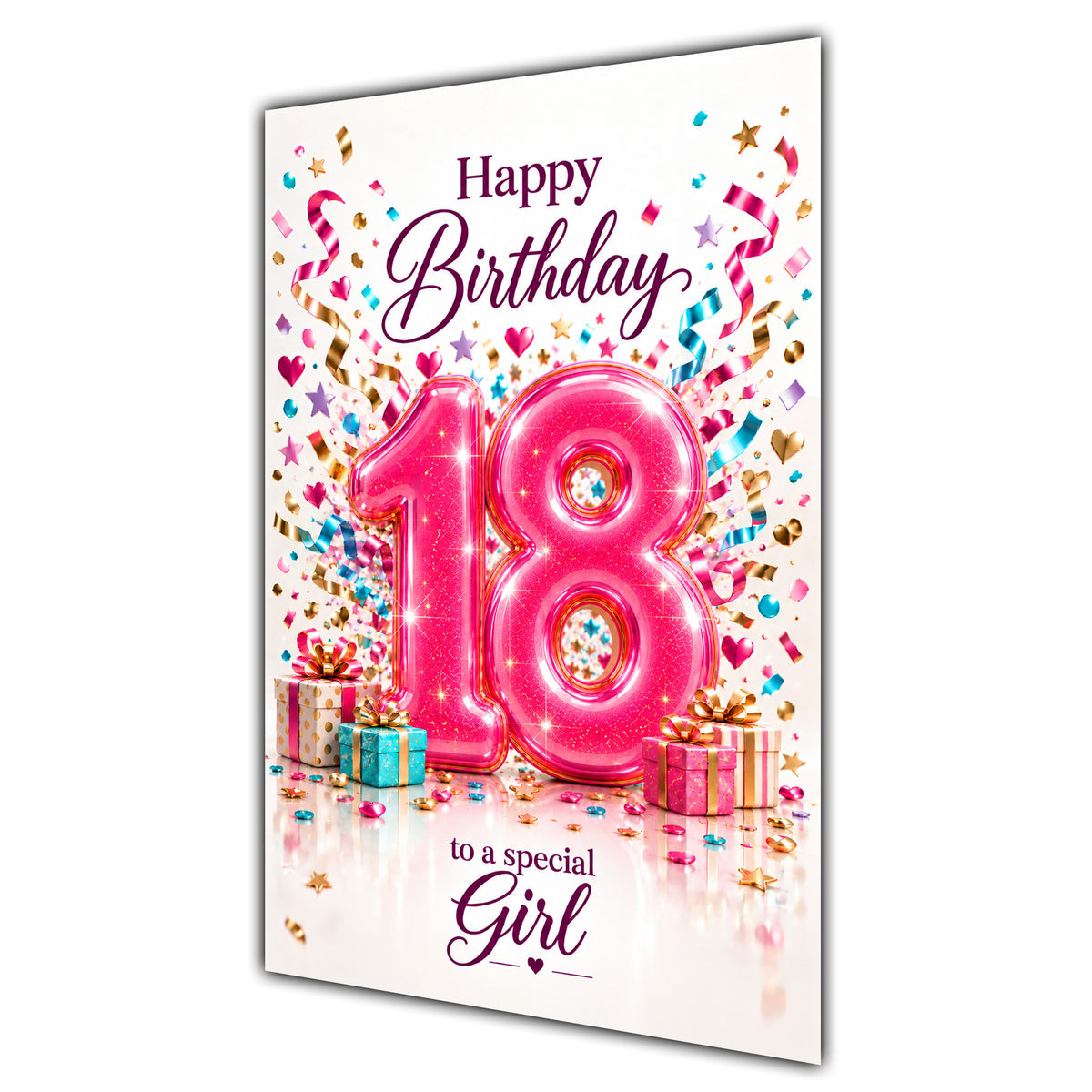 Girl 18th Birthday Card - Pink Number and Confetti