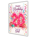 Girl 20th Birthday Card - Pink Number and Confetti