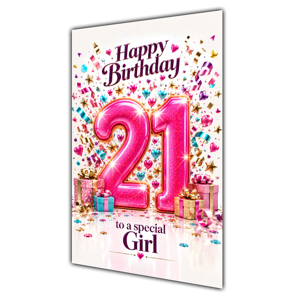 Happy 21st Birthday Special Girl Pink Number Confetti Gifts Card A5
