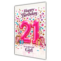 Girl 21st Birthday Card - Pink Number and Confetti