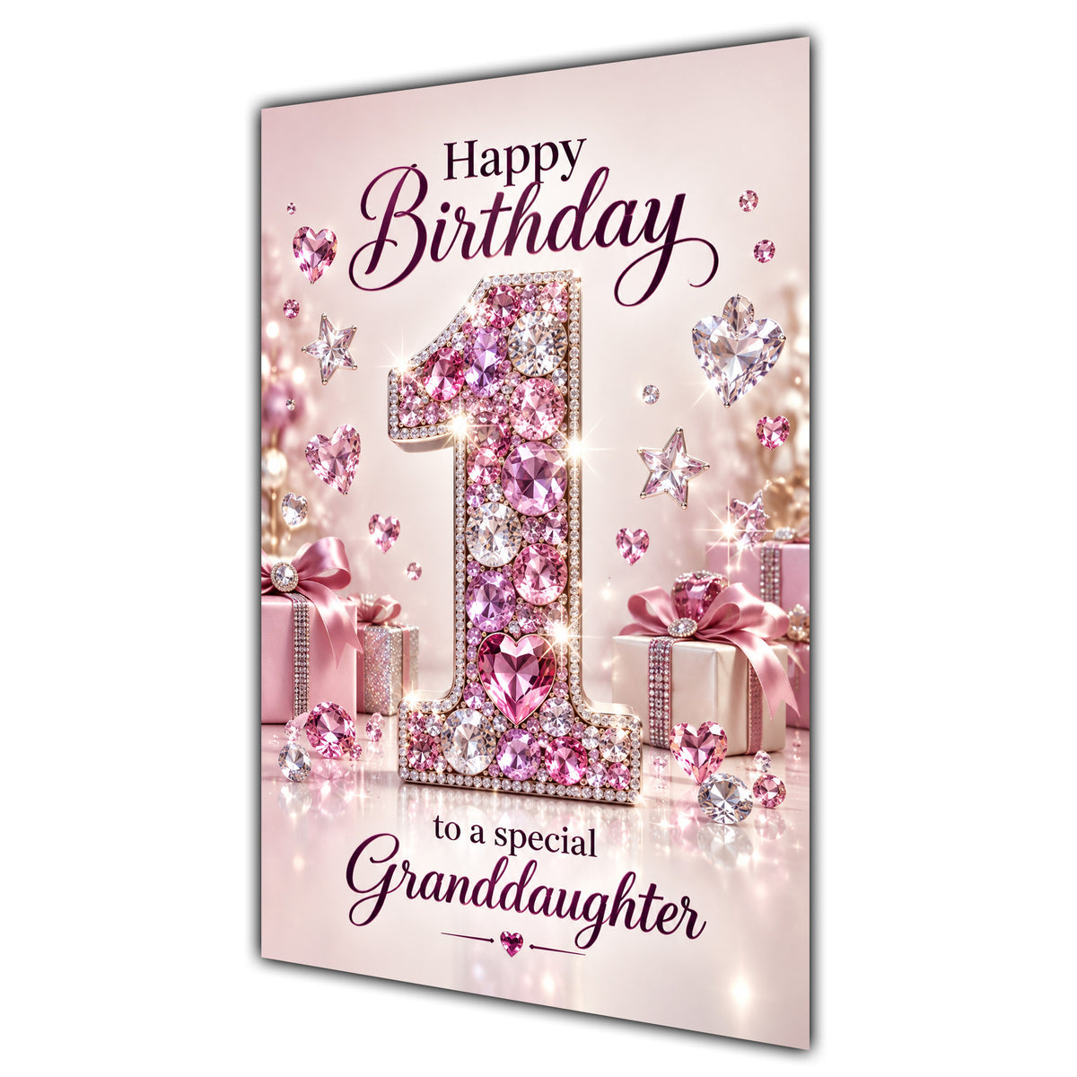 Granddaughter 1st Birthday Card - Pink Jewel Effect Number