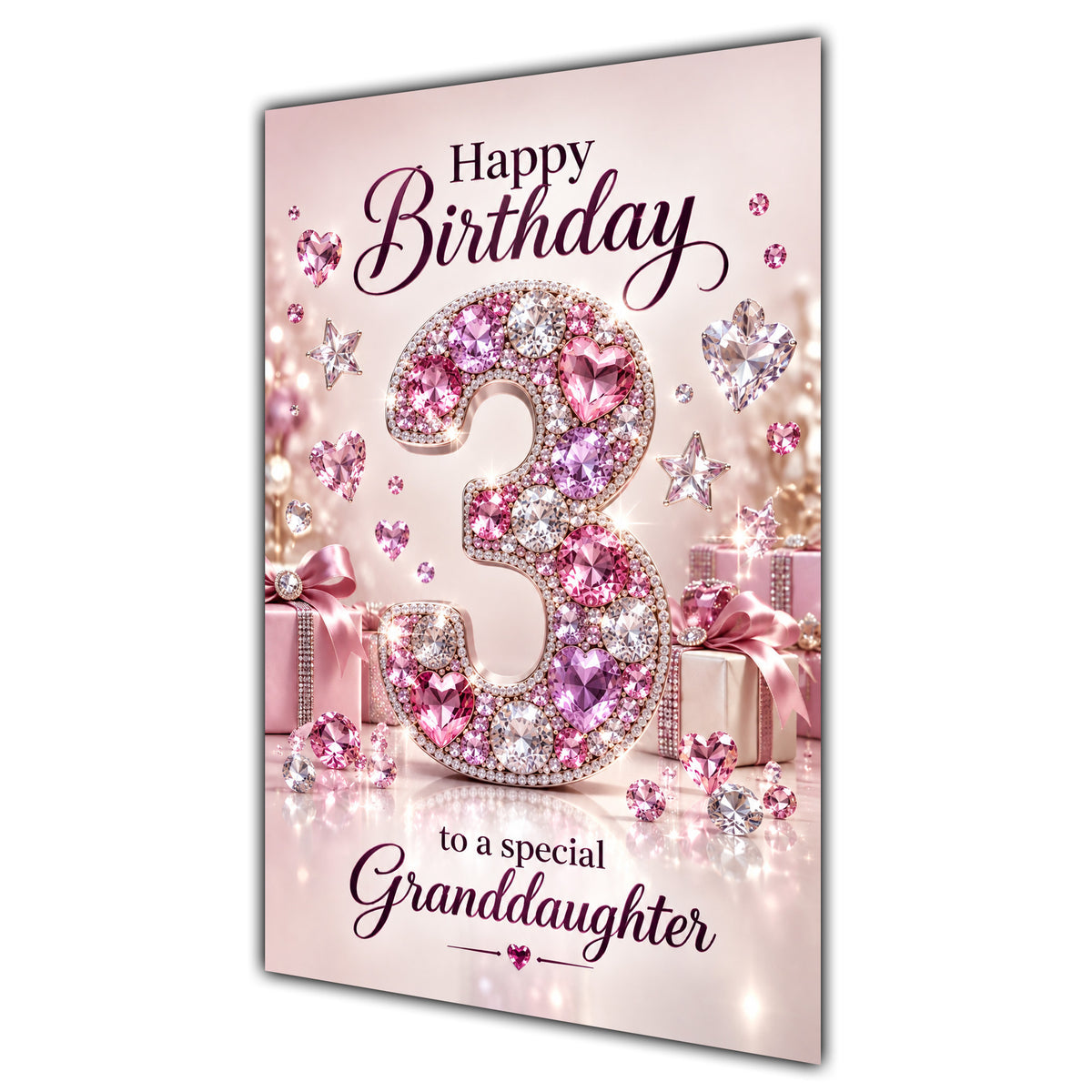Granddaughter 3rd Birthday Card - Pink Jewel Effect Number