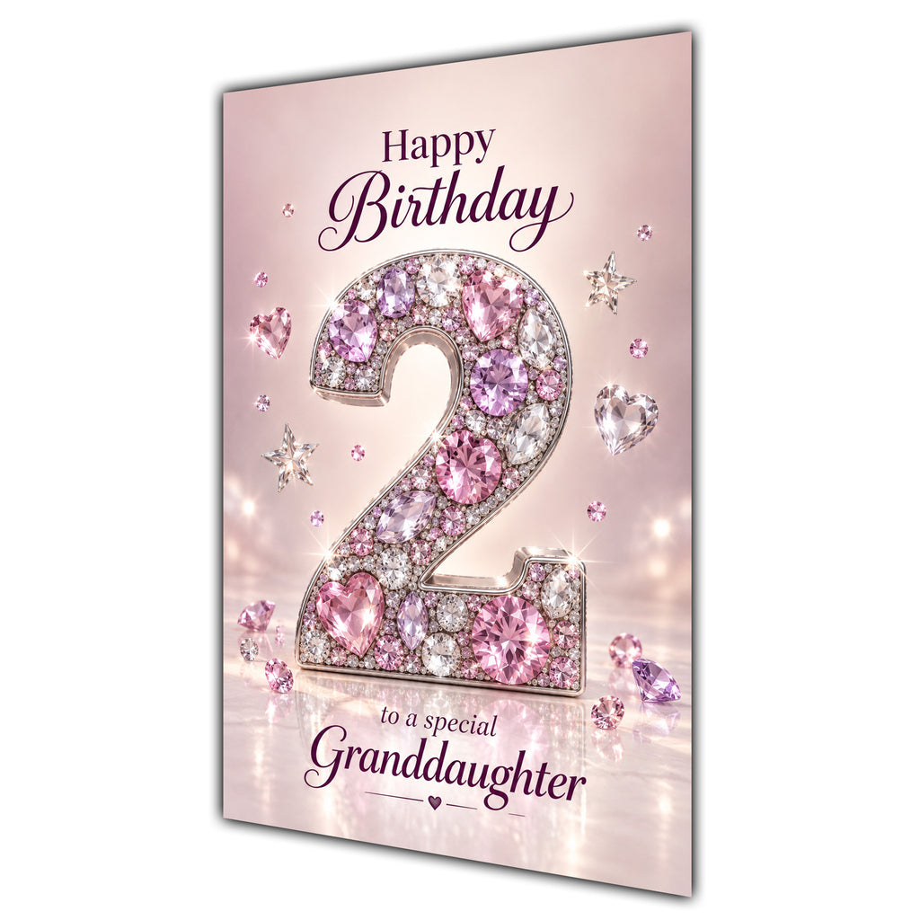 Happy 2nd Birthday Granddaughter Pink Gemstone Number Card A5
