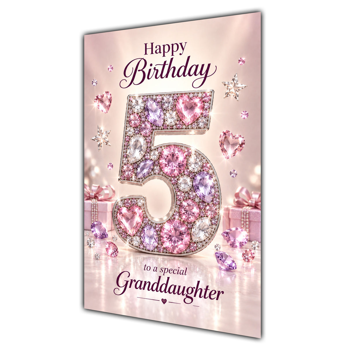 Granddaughter 5th Birthday Card - Pink Jewel Effect Number