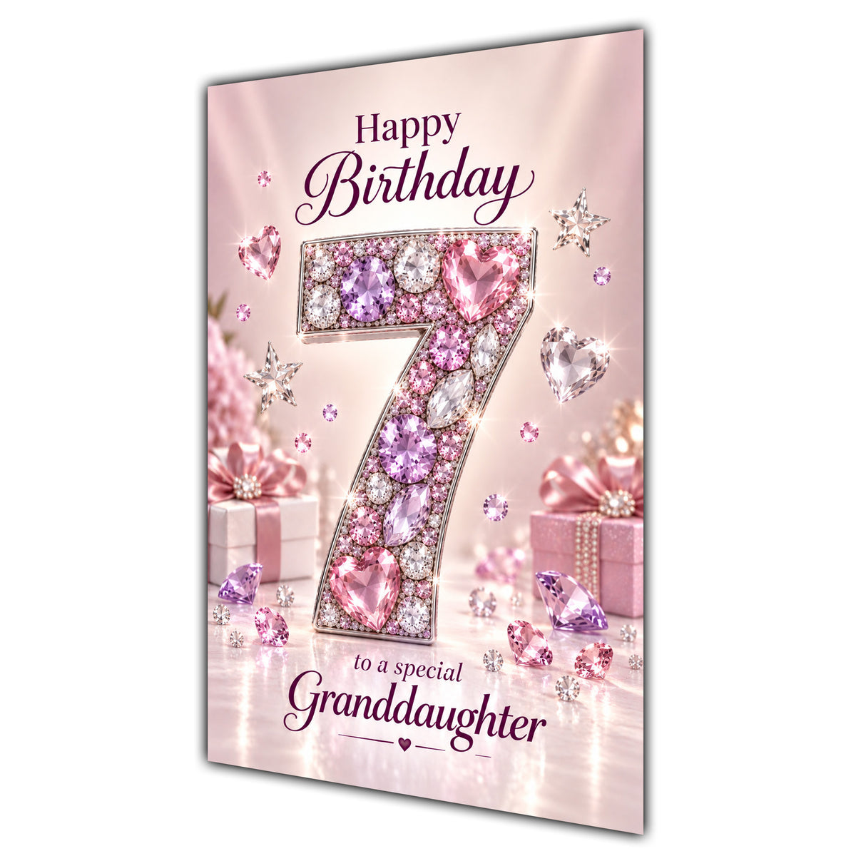Happy 7th Birthday Granddaughter Pink Gemstone Number Card A5
