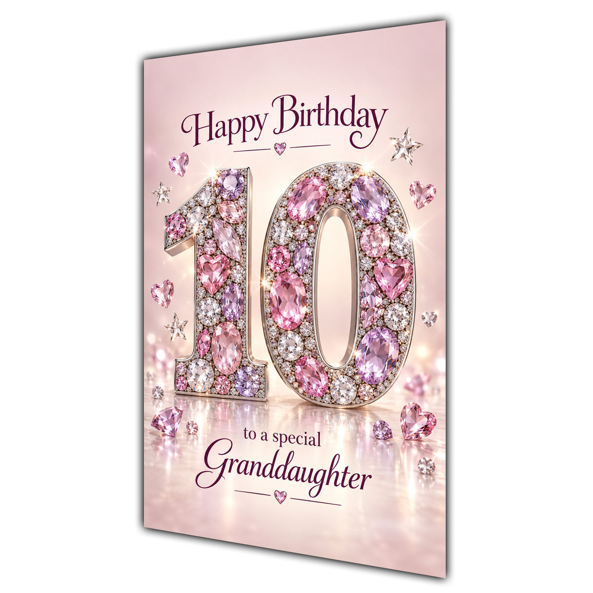 Granddaughter 10th Birthday Card - Pink Jewel Effect Number
