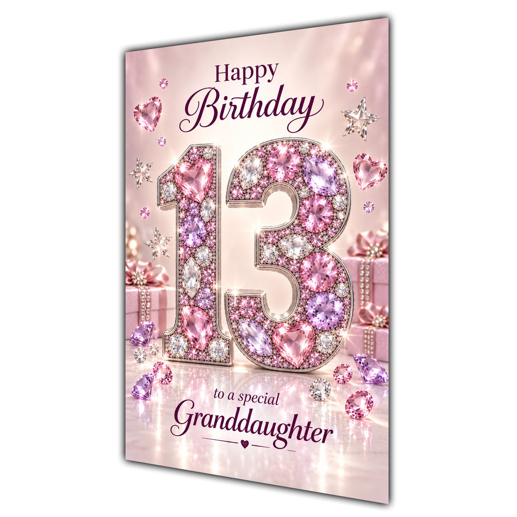 Happy 13th Birthday Granddaughter Pink Gemstone Number Card A5