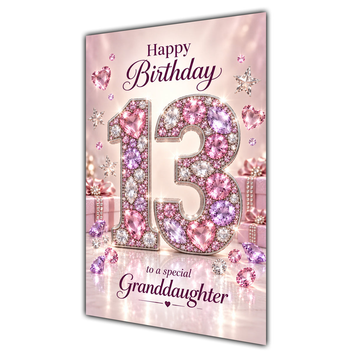 Happy 13th Birthday Granddaughter Pink Gemstone Number Card A5