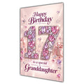 Happy 17th Birthday Granddaughter Pink Gemstone Number Card A5