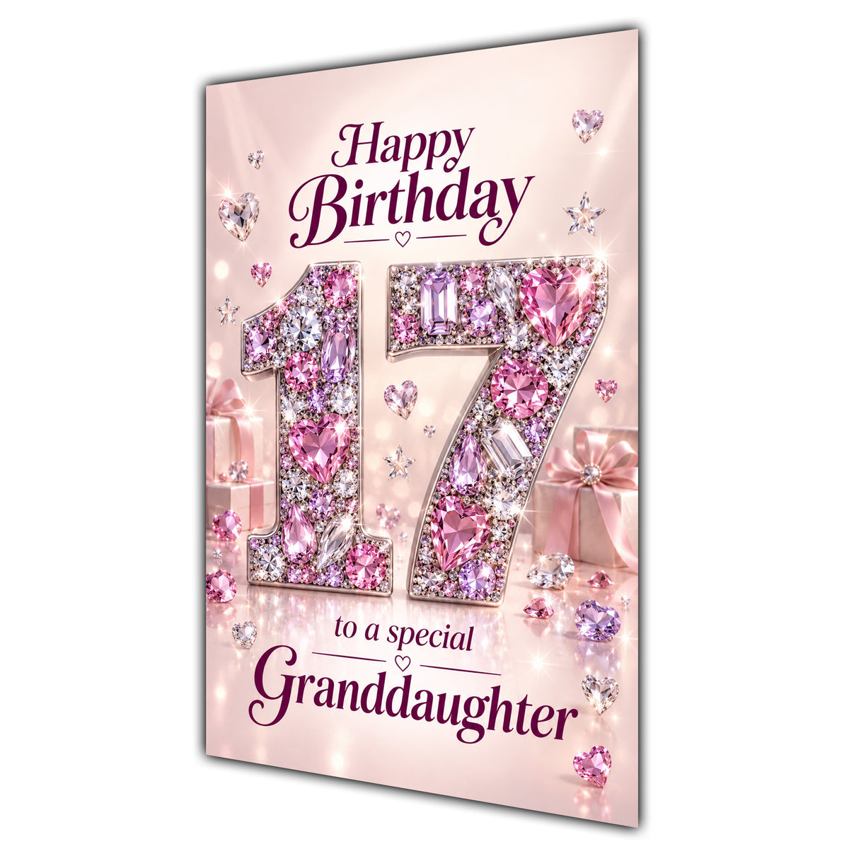 Granddaughter 17th Birthday Card - Pink Jewel Effect Number