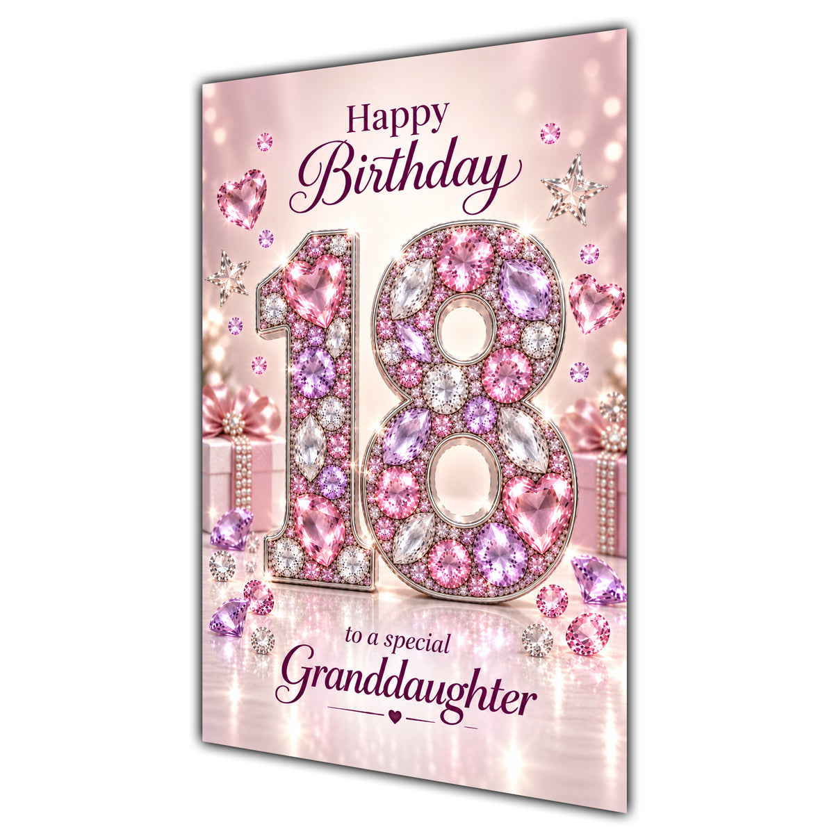 Granddaughter 18th Birthday Card - Pink Jewel Effect Number