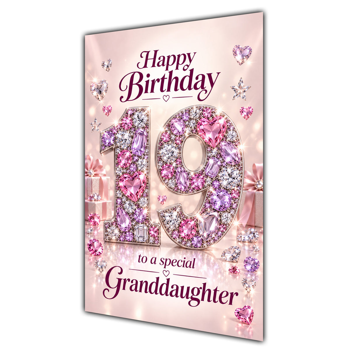Happy 19th Birthday Granddaughter Pink Gemstone Number Card A5