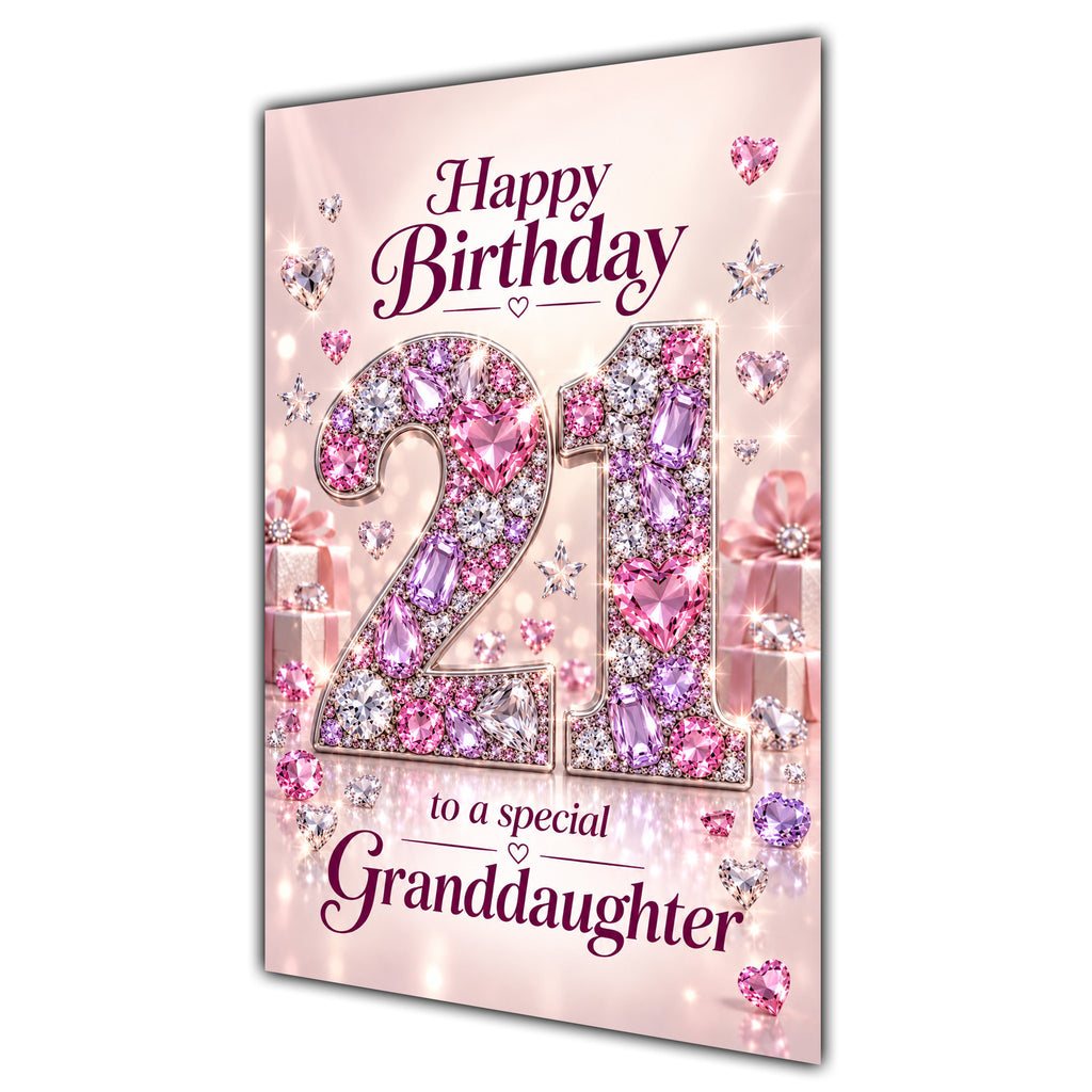 Happy 21st Birthday Granddaughter Pink Gemstone Number Card A5