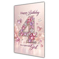 Girl 4th Birthday Card - Pink Jewel Effect Number