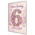 Girl 6th Birthday Card - Pink Jewel Effect Number