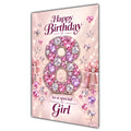 Happy 8th Birthday Special Girl Pink Gemstone Number Card A5