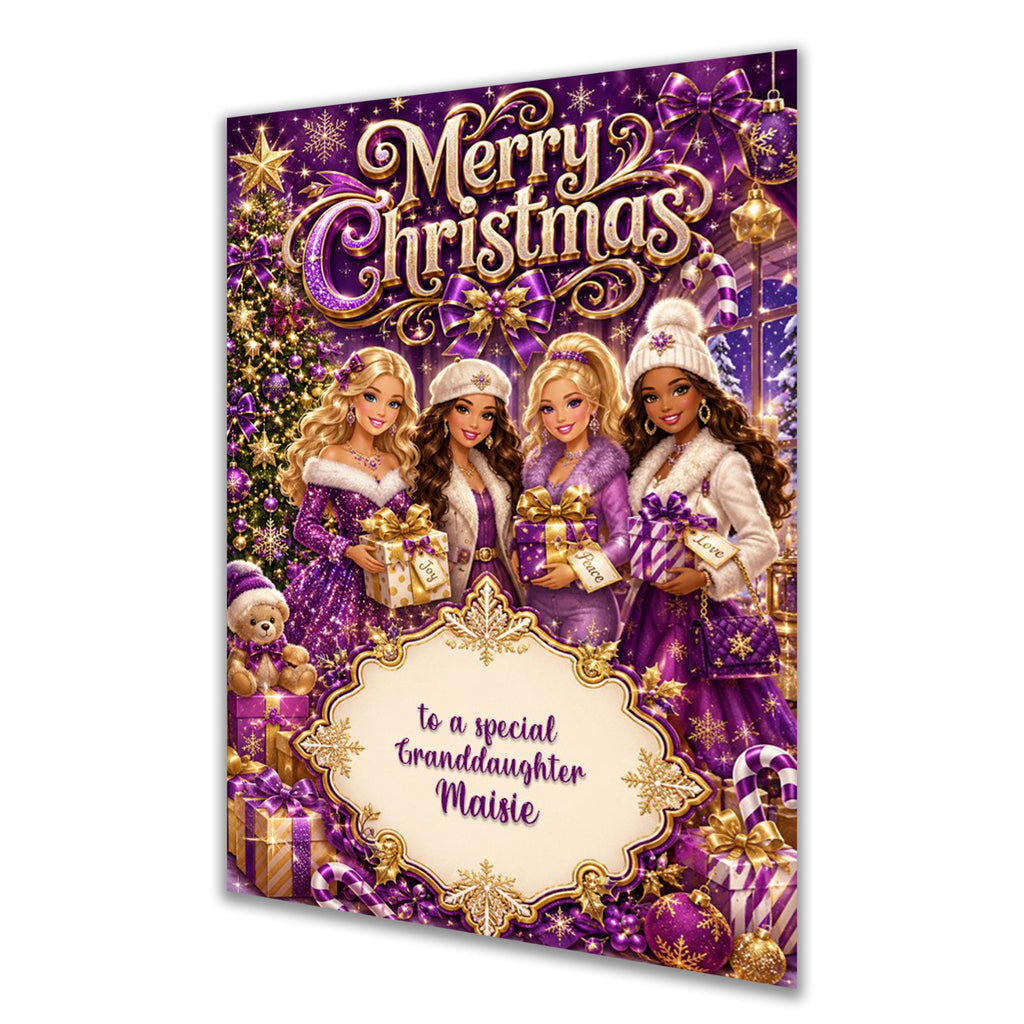 Personalised Christmas Card - Fashion Dolls in Purple