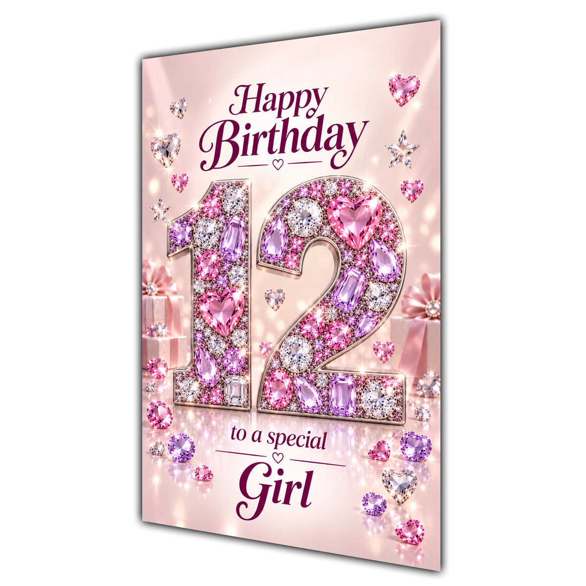 Happy 12th Birthday Special Girl Pink Gemstone Number Card A5