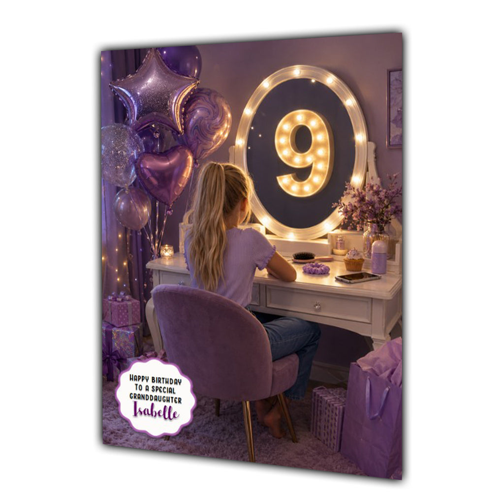 9th Birthday Card For Girls, Daughter, Granddaughter, Niece, Blonde Hair, Dressing Table