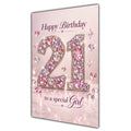 Girl 21st Birthday Card - Pink Jewel Effect Number