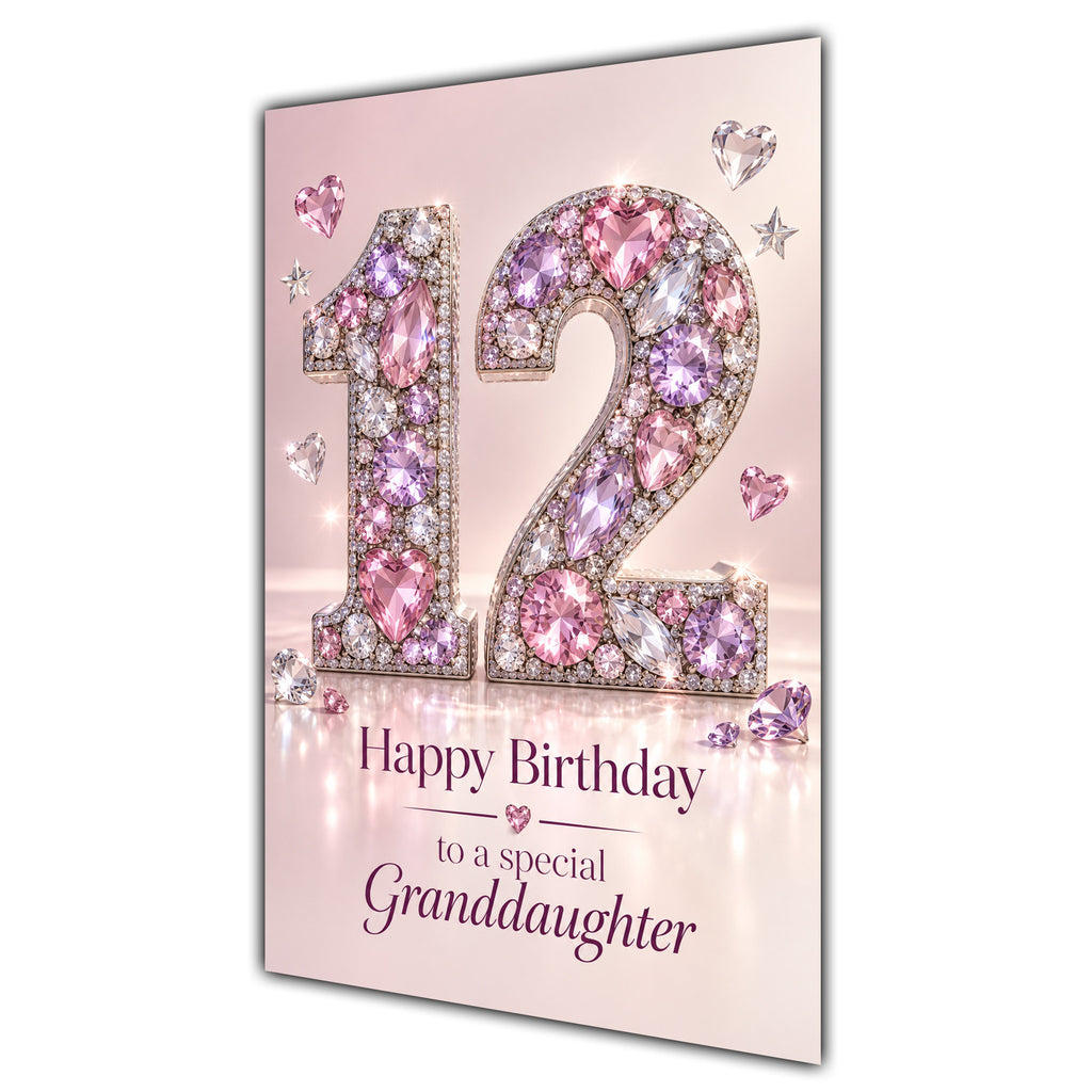 Happy 12th Birthday Granddaughter Pink Gemstone Number Card A5