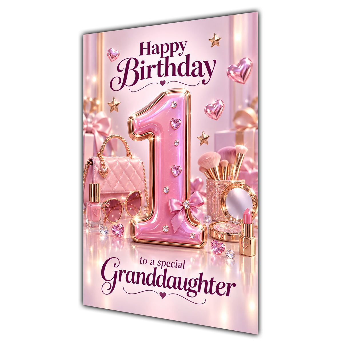 Granddaughter 1st Birthday Card - Pink Number, Bows and Accessories