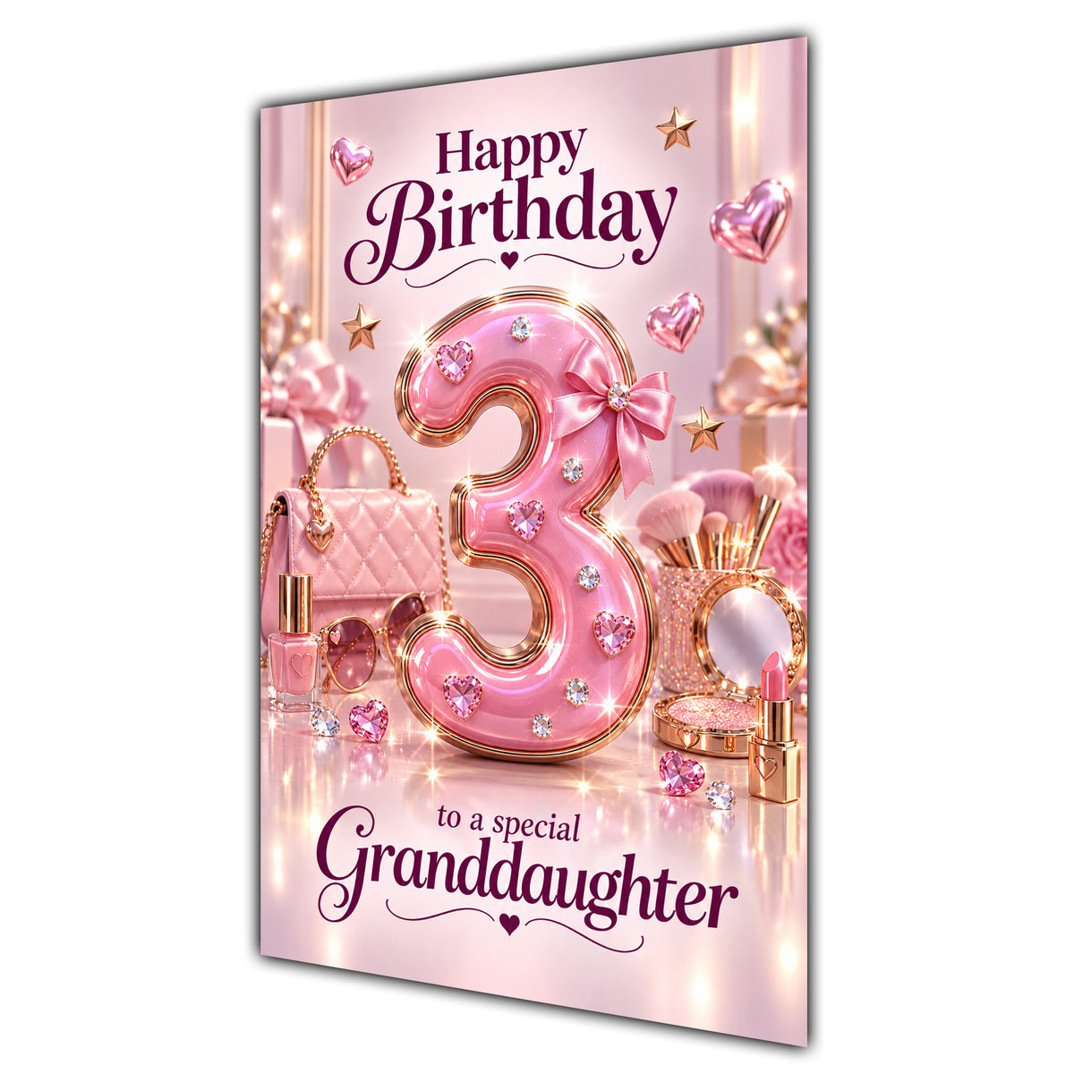 Happy 3rd Birthday Granddaughter Pink Beauty Fashion Card A5