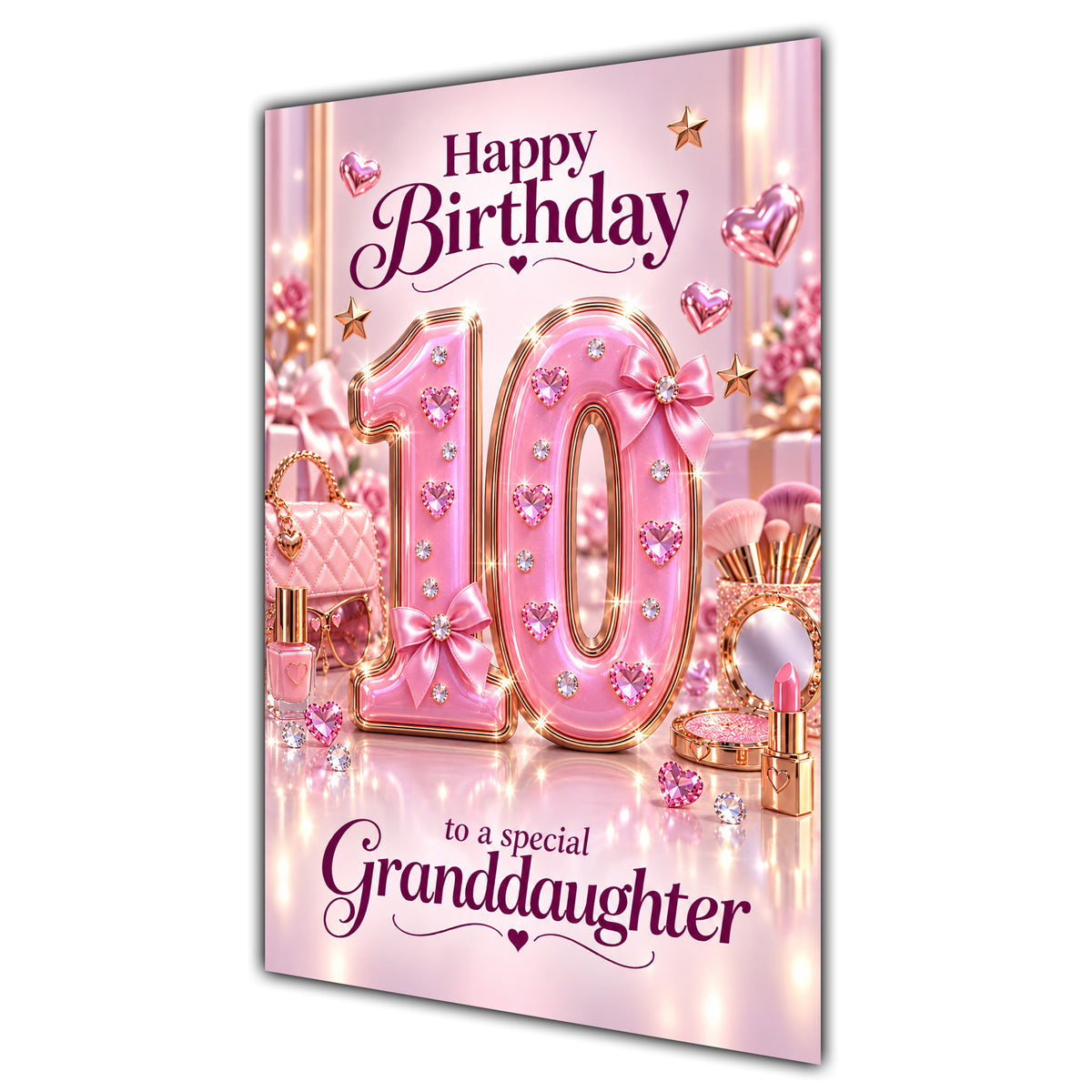 Granddaughter 10th Birthday Card - Pink Number, Bows and Accessories