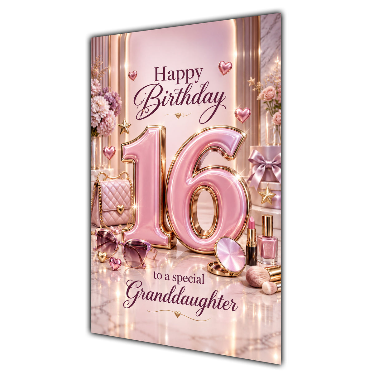 Granddaughter 16th Birthday Card - Pink Number, Bows and Accessories